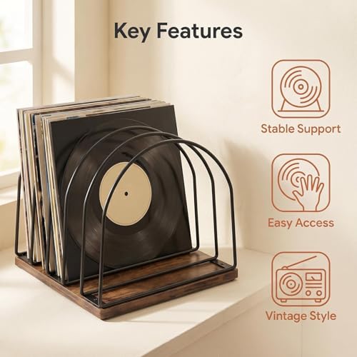 Wooden Vinyl Record Storage Holder | Record Stand Organizer for Vinyl Records & LPs, Magazine Holder, CD Storage, DVD Storage, CD Holder, Album Organizer Shelf