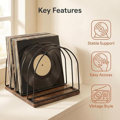 Wooden Vinyl Record Storage Holder | Record Stand Organizer for Vinyl Records & LPs, Magazine Holder, CD Storage, DVD Storage, CD Holder, Album Organizer Shelf