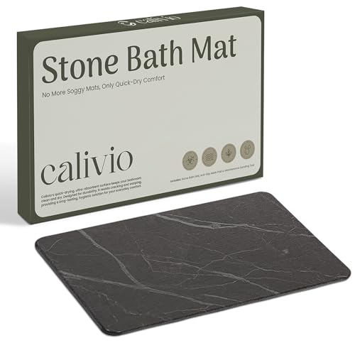 Quick Dry Shower Stone Bath Mat, Super Absorbent & Non-Slip 24 x 16 Inch Diatomaceous Earth Mat, Durable & Easy to Clean Diatomite Bath Mat for Bathroom Floor/Kitchen (Charcoal)