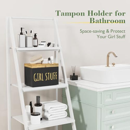 Wooden Tampon Holder, Matte Black, Hinged Lid Organizer | Shark Week Period Box, Pad Holder for Bathroom, Tampon Storage, Feminine Product Organizer, Stylish Girl Stuff Box
