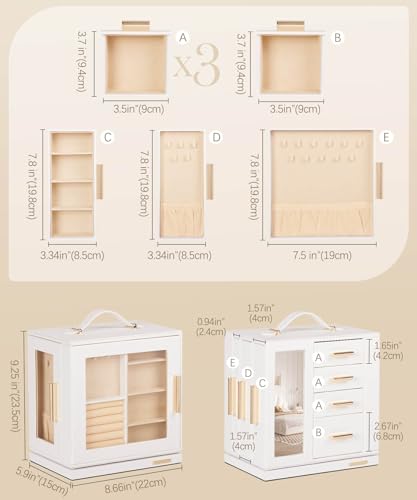 Homde Rotating Jewelry Box for Women: 7-Drawer Organizer with Clear Window | 4-Side Access Sorts Daily Jewelry - Jewelry Lovers Find Favorites Fast on Vanities - Display for Earring Ring Necklace