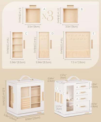 Homde Rotating Jewelry Box for Women: 7-Drawer Organizer with Clear Window | 4-Side Access Sorts Daily Jewelry - Jewelry Lovers Find Favorites Fast on Vanities - Display for Earring Ring Necklace