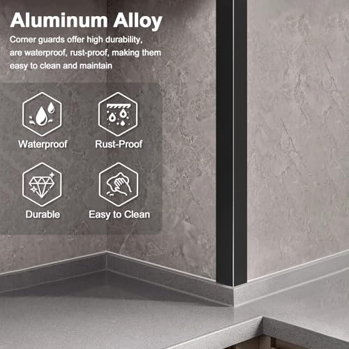 4PCS 45" Black Metal Corner Protectors, Aluminum Self Adhesive Corner Guards, Metal Wall Edge Protector Strip, Furniture Corner Protectors, Wall Cabinet Baseboard Decoration 45" x 1"