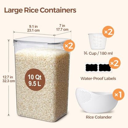 ComSaf Airtight Rice Storage Container with Lid 10Qt 2Pack, Large Capacity