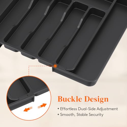 Adjustable Silverware Drawer Organizer, Expandable... (Black | Plastic)