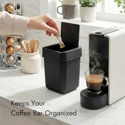 carrotez Coffee Bar Mini Trash Can, 0.5 Gal / 2L - Black | Countertop Waste Bin for Coffee Pods, Tea Bags, Desk, Vanity