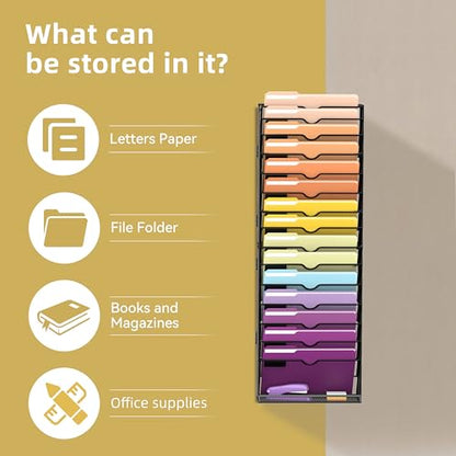 16-Tier Hanging Wall File Holder Organizer for Papers, Folders, Files Clipboard & Magazine Organization Great for Office Home, Assembly Needed, Black | Paper, Folder, Magazine Rack Great for Office Home School, Assembly Needed, Black