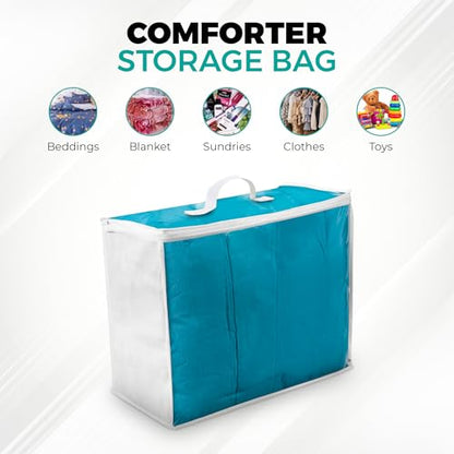 Clear Plastic Storage Bag (3-Pack) 20x20x8 - Zipper, Blankets | Breathable Non-Woven Sides, Foldable, Comforters, Bedding, Clothes, Sweaters, College, Dorm, Packing