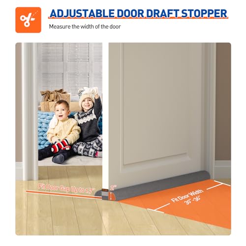 MAGZO Under Door Draft Stopper, 36 Inch Adjustable Door Gap Filler, Gray | Dual-Sided Soundproof Door Sweep for Blocking Noise Cold Air, Smoke, Dust & Light – Easy Install, Energy Saving, Washable