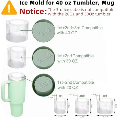 Ice Mold for Stanley Cup 30-40 oz Tumbler Cup Ice Mold | Silicone Ice Cube Tray With Lid and Bin for Chilling Cocktails, Whiskey, Coffee, Easy Fill and Release Ice Maker (Green)