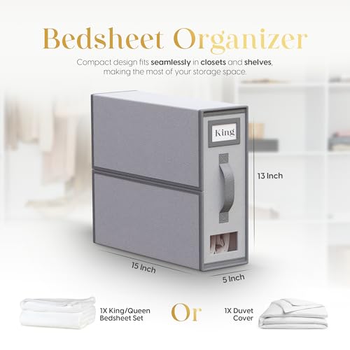 Sheet Organizers and Storage – 4 Pack Bed Sheet Organizer for Queen & King Size, Foldable Linen Closet Storage for Bedding, Duvet Covers, and Pillowcases