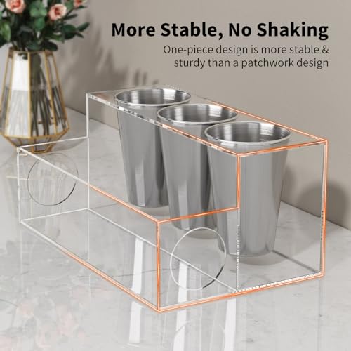 NIUBEE Acrylic Hair Tool Organizer,Hair Dryer Holder Countertop with 3 Cups | Clear, Hot Tools Organizer, Hair Blow Dryer Organizer for Curling Iron, Brush, Straightener, Makeup,Skincare,Vanity, Bathroom