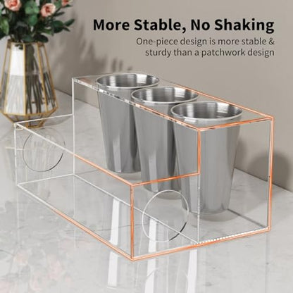 NIUBEE Acrylic Hair Tool Organizer,Hair Dryer Holder Countertop with 3 Cups | Clear, Hot Tools Organizer, Hair Blow Dryer Organizer for Curling Iron, Brush, Straightener, Makeup,Skincare,Vanity, Bathroom