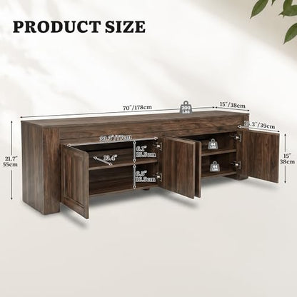 YITAHOME 70 Inch TV Stand with Storage Doors for up to 80" TVs, Dark Walnut | Farmhouse Entertainment Center with Shelves, Media Console Table with Cable Holes for Living Room