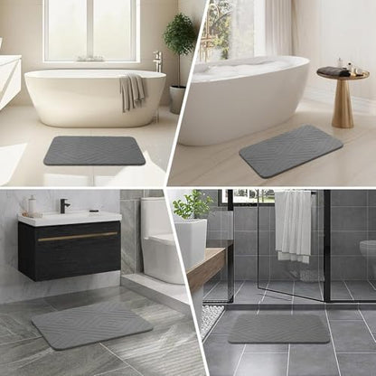 2 Pack Stone Bath Mat, Diatomaceous Earth Shower Mat, Non-Slip Super Absorbent Quick Drying Bathroom Kitchen Floor Mat, 24x15, Grey