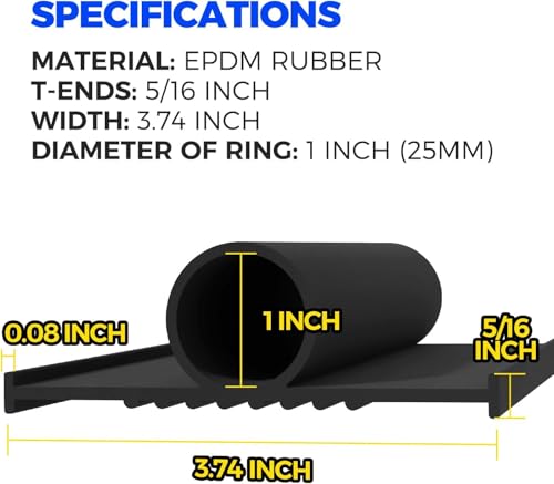 Holikme Garage Door Bottom Seal, EPDM Rubber Weather Stripping 22Ft Black | Fits 5/16" T-Track, 3.74" Width, Dual End Plugs, Ideal For Threshold Ramps, Weatherproof Rain & Draft Barrier, Temp Resistant