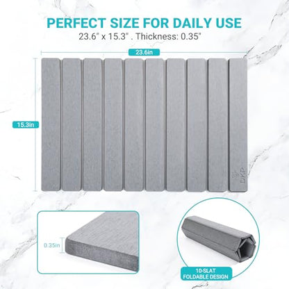 Foldable Stone Bath Mat 23.6” x 15.3” – Diatomaceous Earth Shower Mat, Super Absorbent Quick Drying, Non-Slip Diatomite Bathroom Mat for Floor, Dish Drying Mat for Kitchen, Light Grey