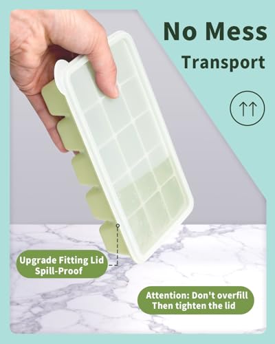 Upgraded Silicone Ice Cube Trays with Spill-Proof Lid For Freezer | Durable Easy Release 1.2'' Ice Cube Molds & Trays for Coffee, Drinks, Cocktail, Whiskey, Baby Food, BPA Free, 3Pack