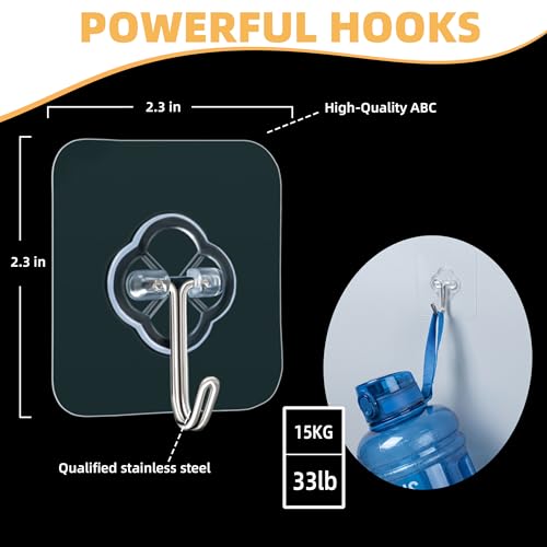 DKHDBD Adhesive Wall Hooks 50 Pack Heavy Duty Stainless Waterproof | Rustproof Clear Self-Adhesive for Bathroom, Kitchen, Office, Outdoor, Wardrobe