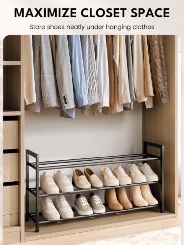 Bumusty 3 Tier Expandable Shoe Rack for Closet, Black | 18"-33" Adjustable Shoe Rack for Entryway, Small Shoe Organizer for Dorm, Front Door, Sturdy Metal