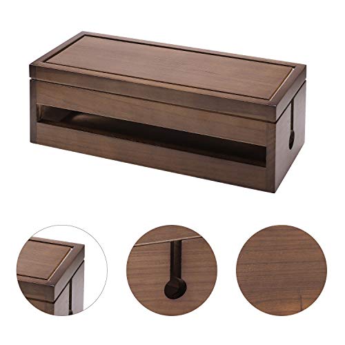 Changsuo Cable Management Box Wooden Cord Organizer Box for Extension Cord Power Stripe Surge Protector Wire Management Concealer Cover Hider for Desktop Home Office Kitchen (Brown)