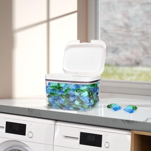 Pensino Laundry Pods Container Holder with Lid, Laundry Room Storage Container for Detergent Pods Laundry Powder Scent Booster Container with Scoop