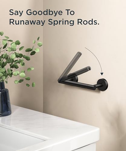 FORIOUS Commercial Toilet Paper Holder Wall Mount Bathroom Tissue Holder | Matte Black | SUS304 Stainless Steel Rustproof | Double Post Pivoting Toilet Paper Roll Holder | Screw-In | Round Base