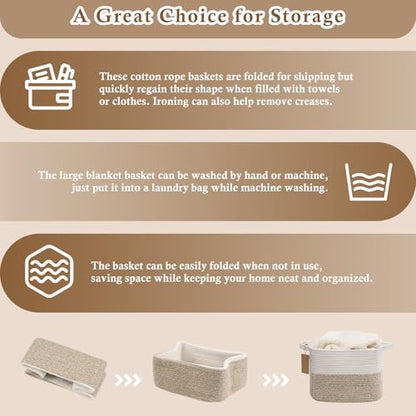 Goodpick Woven Rope Storage Basket for Shelves, Rectangle, Light Brown | 13" × 10" × 9" Stylish Gift Basket for Home Organization, Fits Dog Toys, Books & Nursery Essentials Storage, Writable Label