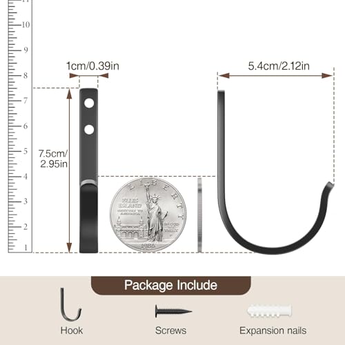 20-Pack Wall Hooks for Hanging Towel/Coat - 22LB Screw in Metal Hanger Wall Mount, for Outdoor, Closet, Door, Bathrooms, for Backpack, Robe, Black