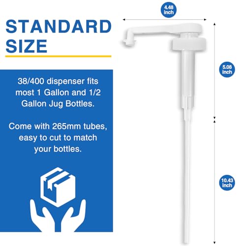 4Pcs 38-400 Leak Proof Gallon Jug Syrup Pump Dispenser | Lotion Shampoo Pump Cap Included, Fits 1 Gallon Bottle 64oz 128oz, Shampoo Laundry Detergent Containers