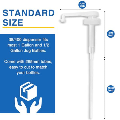 4Pcs 38-400 Leak Proof Gallon Jug Syrup Pump Dispenser | Lotion Shampoo Pump Cap Included, Fits 1 Gallon Bottle 64oz 128oz, Shampoo Laundry Detergent Containers