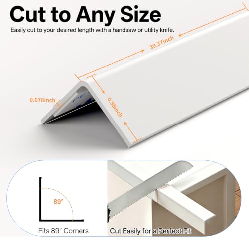 2 Pack White PVC Self-Adhesive Wall Corner Guards, 39.37in Edge Protectors | Tool-Free 5-Min Install: Peel-and-stick corner guards protect wall corners & furniture edges with scratch resistance.