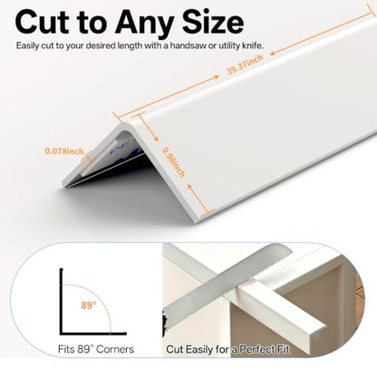 2 Pack White PVC Self-Adhesive Wall Corner Guards, 39.37in Edge Protectors | Tool-Free 5-Min Install: Peel-and-stick corner guards protect wall corners & furniture edges with scratch resistance.