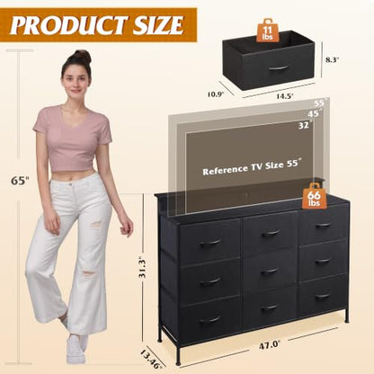 Black Dresser TV Stand for 45, 50, 55 inch TV, Ent... (Black)