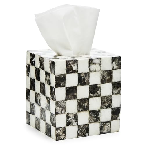 Boutique Tissue-Box Cover, Black-and-White Courtly... (Courtly Check | Capiz)