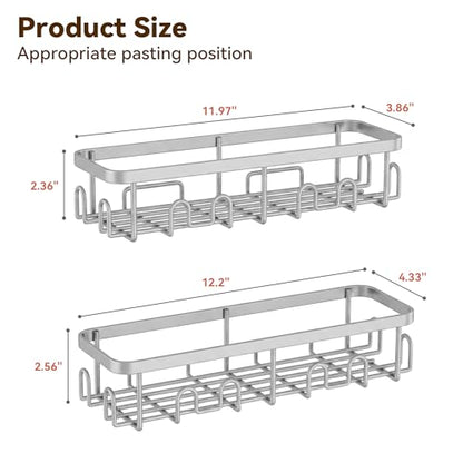 Shower Caddy Adhesive, Rustproof Shower Organizer, Wall Shower Rack | Large Capacity Shower Shelves for Inside Shower, No Drill Shower Storage, Shampoo Shower Holder, Bathroom Shower Shelf