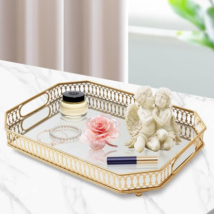 Vintage Gold Mirrored Vanity Mirror Tray Decorativ... (Gold)