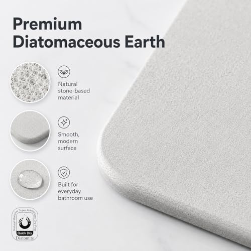Stone Bath Mat Quick Dry, Diatomaceous Earth Bath Mat Non Slip Absorbent Floor Mat, Diatomite Stone Drying Mat for Bathroom Comes with Non-slip Pad and Sandpaper (Off-White, 24" x 15.5" x 0.4")