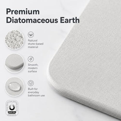 Stone Bath Mat Quick Dry, Diatomaceous Earth Bath Mat Non Slip Absorbent Floor Mat, Diatomite Stone Drying Mat for Bathroom Comes with Non-slip Pad and Sandpaper (Off-White, 24" x 15.5" x 0.4")