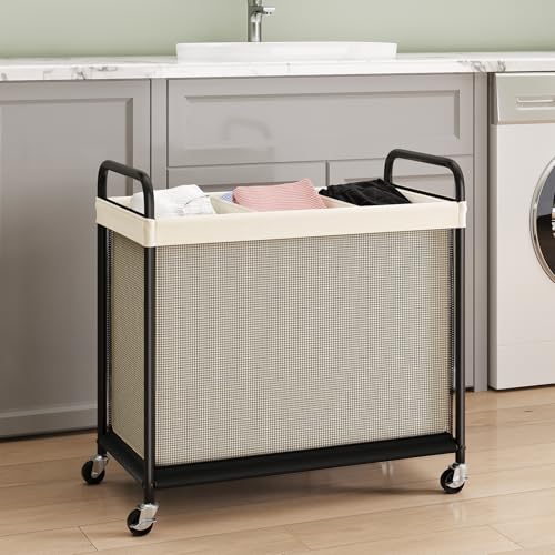 Laundry Hamper 3 Section, 120L Rolling Laundry Sorter with Wheels | Removable Washable Liner Bags, Sturdy Steel Frame and Metal Handle, 3 Compartment Clothes Organizer for Laundry Sorting