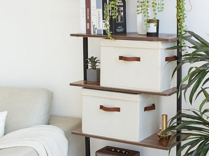 Fabric Storage Bins with Lid, Decorative Storage B... (2 Count | Ivory White | Cotton Blend)