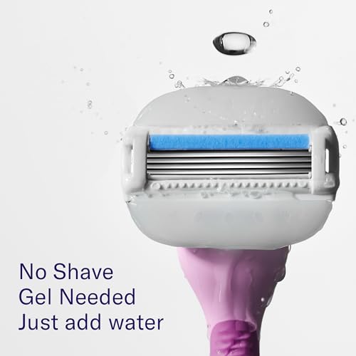Flamingo Moisture Plus Women's Razor Set - No Shave Gel Needed - Razor Handle, 4 Blade Refills, Shower Holder - Fig