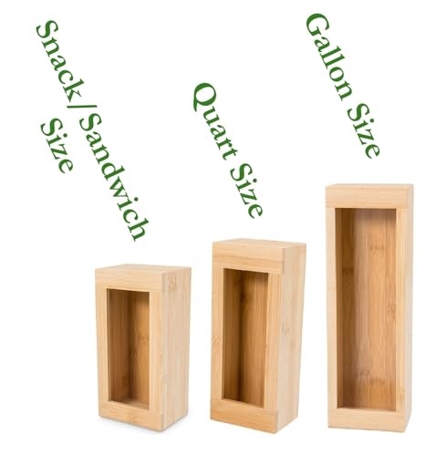 Lipper International Bamboo Storage Bag Organizer Holder and Dispenser for Kitchen Drawer or Countertop, Gallon Size
