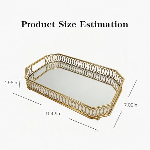 Mirror Tray,11.42×7.09 Inch Decorative Gold Mirror Tray for Home Decor, Vanity Organizer (for Perfumes), Bathroom Countertop Storage & Table Centerpiece
