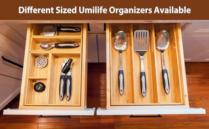 Drawer Organizer Storage Boxes, 2.5" High Bamboo Drawer Dividers, 5 Rearrangeable Bins for Kitchen, Office Desktop, Clothing, Makeup, vanity, Jewelry