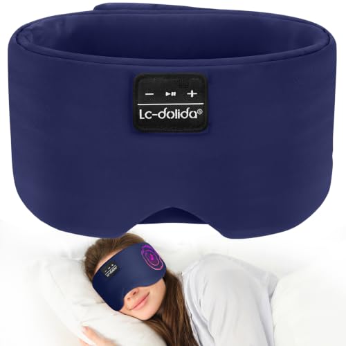 LC-dolida Sleep Mask with Bluetooth Headphones, Ice Silk Sleep Mask with Bluetooth 5.4, Total Blackout Eye Mask for Sleeping, Soft Sleep Mask for Women Men, All Night Sleep, Travel(Navy)