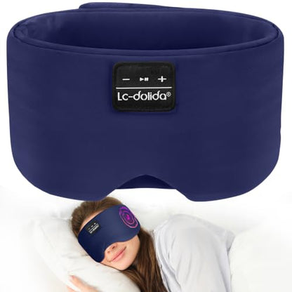 LC-dolida Sleep Mask with Bluetooth Headphones, Ice Silk Sleep Mask with Bluetooth 5.4, Total Blackout Eye Mask for Sleeping, Soft Sleep Mask for Women Men, All Night Sleep, Travel(Navy)