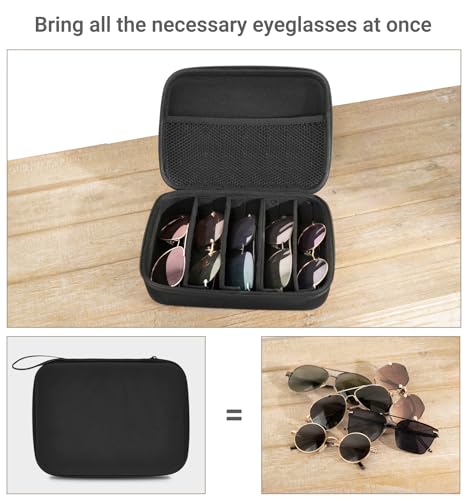 Mkono Travel Sunglasses Case Glass Organizer Multiple Pairs Adjustable Slot | Soft Lining, EVA Hard Shell, Mesh Pocket, Portable Storage Multiple Eyewear, for Backpacks, Luggage, Daily Use, Men Women