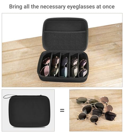 Mkono Travel Sunglasses Case Glass Organizer Multiple Pairs Adjustable Slot | Soft Lining, EVA Hard Shell, Mesh Pocket, Portable Storage Multiple Eyewear, for Backpacks, Luggage, Daily Use, Men Women