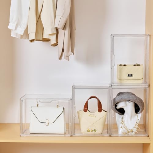 LXLXXL Clear Acrylic Display Case, Stackable Plastic Storage Bins, X-Large | Stackable Storage Bin with Magnetic Attraction Lid, XL Clear Acrylic Case, Showcase for Cosmetic, Large Figures Collectibles